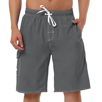 Men's Summer Drawstring Elastic Waist Solid Color Beach Board Swim Shorts