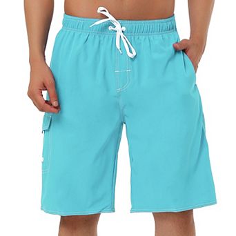Men's Summer Drawstring Elastic Waist Solid Color Beach Board Swim Shorts