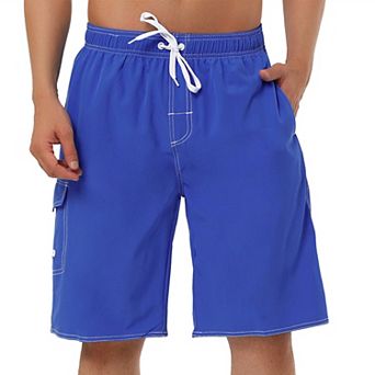 Men's Summer Drawstring Elastic Waist Solid Color Beach Board Swim Shorts