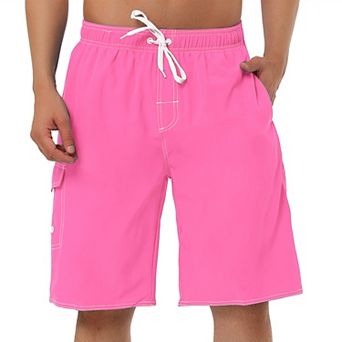 Men's Summer Drawstring Elastic Waist Solid Color Beach Board Swim Shorts