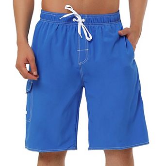 Men's Summer Drawstring Elastic Waist Solid Color Beach Board Swim Shorts