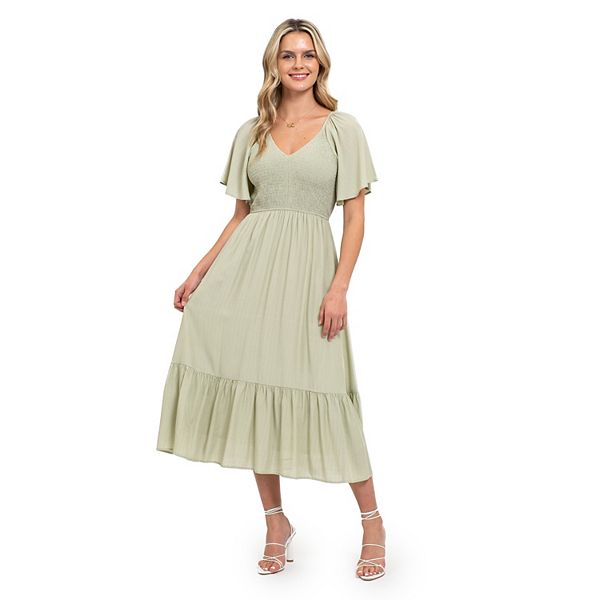 August Sky Women's Short Flounce Sleeves Midi Dress