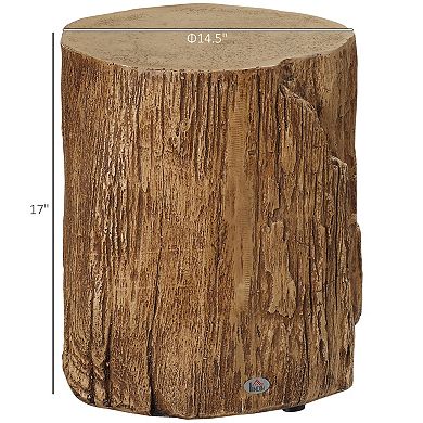 Round Side Table With Wood Grain Finish, Tree Stump Shaped End Table, Natural
