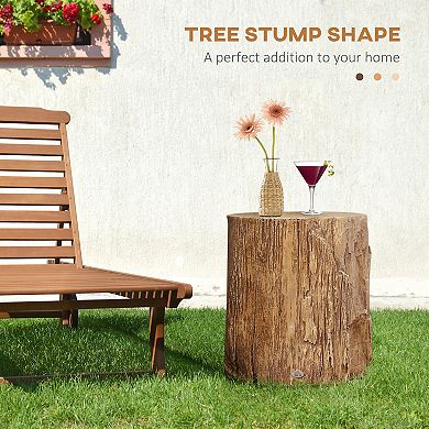 Round Side Table With Wood Grain Finish, Tree Stump Shaped End Table, Natural