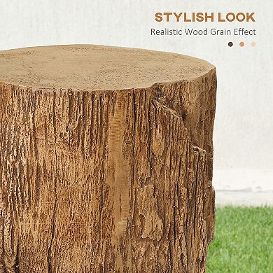 Round Side Table With Wood Grain Finish, Tree Stump Shaped End Table, Natural