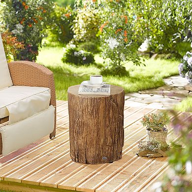 Round Side Table With Wood Grain Finish, Tree Stump Shaped End Table, Natural