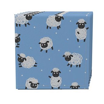 Napkin Set of 4, 100% Cotton, 20x20", Little Sheep Blue