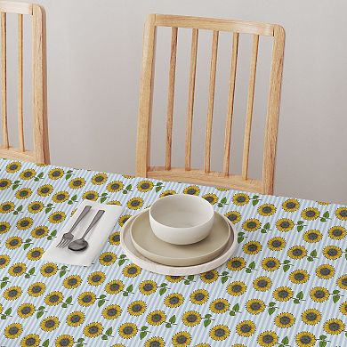 Round Tablecloth, 100% Cotton, 60 Round", Blue Stripes and Sunflowers