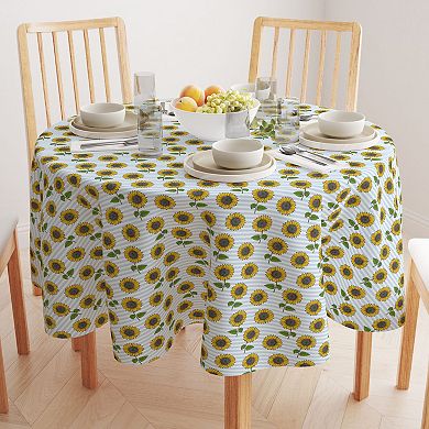 Round Tablecloth, 100% Cotton, 60 Round", Blue Stripes and Sunflowers