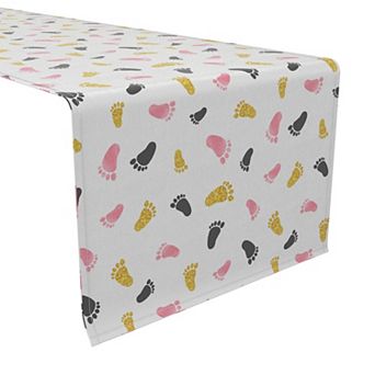 Table Runner, 100% Cotton, 16x72", Pink and Gold Baby Foot Prints
