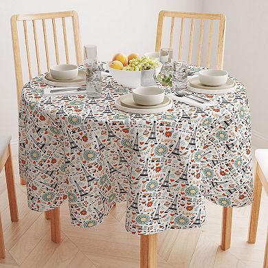 Round Tablecloth, 100% Cotton, 60 Round", Colorful Paris Design