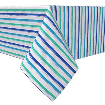 Rectangular Tablecloth, 100% Cotton, 60x84", Multi Blue Stripe