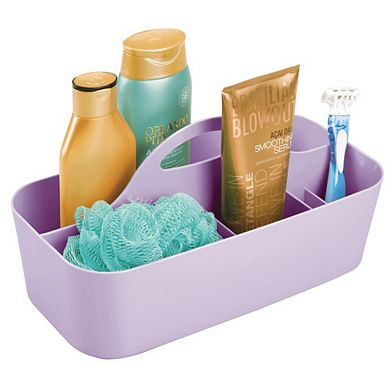 mDesign Plastic Divided Shower Organizer Basket Caddy Tote, Handle, Light Purple