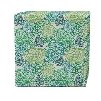Napkin Set of 4, 100% Cotton, 20x20", Stenciled Green Succulents