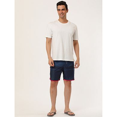 Men's Shorts Summer Printed Drawstring Color Block Swim Beach Shorts