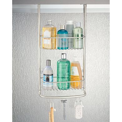 mDesign Stainless Steel 2-Tier Bath/Shower Over Door Caddy with Hooks - Bronze