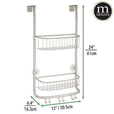 mDesign Stainless Steel 2-Tier Bath/Shower Over Door Caddy with Hooks - Bronze