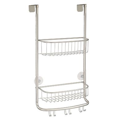 mDesign Stainless Steel 2-Tier Bath/Shower Over Door Caddy with Hooks - Bronze