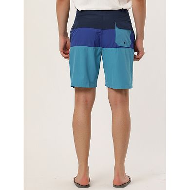 Men's Summer Color Block Drawstring Beach Swimwear Board Shorts