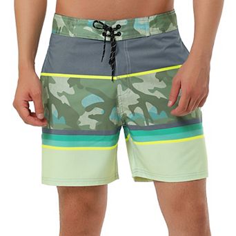 Men's Summer Color Block Drawstring Beach Swimwear Board Shorts