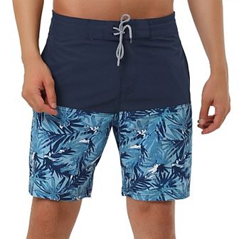 Men's Summer Color Block Drawstring Beach Swimwear Board Shorts