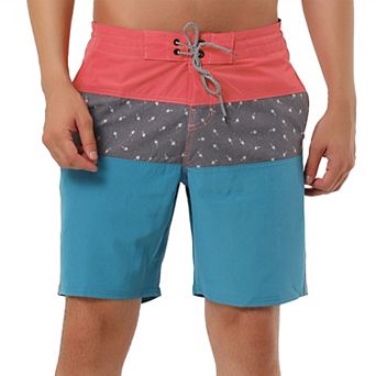 Men's Summer Color Block Drawstring Beach Swimwear Board Shorts