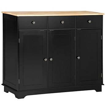 HOMCOM Modern Sideboard with Rubberwood Top, Buffet Cabinet with Storage Cabinets, Drawers and Adjustable Shelves for Living Room, Kitchen, Black