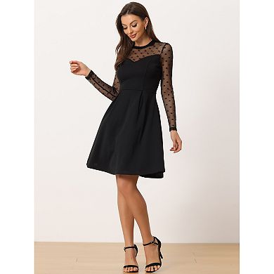 Women's Mesh See Through Heart Sheer Sleeve Skater Party Dress