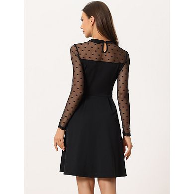 Women's Mesh See Through Heart Sheer Sleeve Skater Party Dress