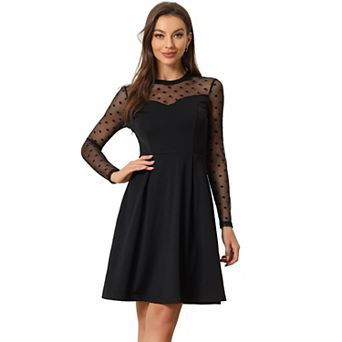 Women's Mesh See Through Heart Sheer Sleeve Skater Party Dress