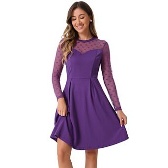 Women's Mesh See Through Heart Sheer Sleeve Skater Party Dress