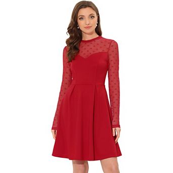 Women's Mesh See Through Heart Sheer Sleeve Skater Party Dress