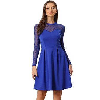 Women's Mesh See Through Heart Sheer Sleeve Skater Party Dress