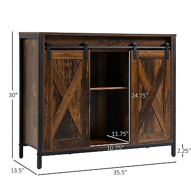 Industrial Kitchen Sideboard, Buffet Cabinet W/ Sliding Barn Doors, Rustic Brown