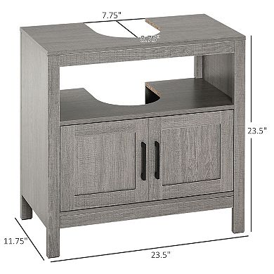 kleankin Pedestal Sink Storage Cabinet, Bathroom Under Sink Cabinet with 2 Doors and Open Shelf, Bathroom Vanity, Space Saver Organizer, Grey