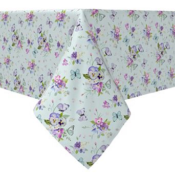 Rectangular Tablecloth, 100% Cotton, 60x104", Blooming Flowers and Butterflies