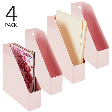 mDesign Plastic Slim File Folder Storage Organizer, Handle, 4 Pack, Light Pink
