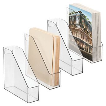 mDesign Plastic Slim File Folder Storage Organizer, Handle, 4 Pack, Clear
