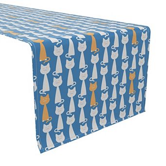 Table Runner, 100% Cotton, 16x72", Fun Cats Blue