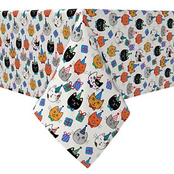 Square Tablecloth, 100% Cotton, 60x60", Happy Birthday Cats