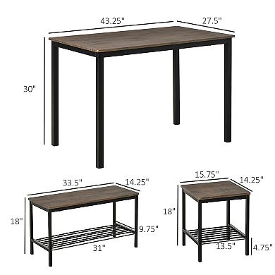 Dining Table Set, Kitchen Table & Chairs For 4, Dinner Table W/ Bench Set, Brown