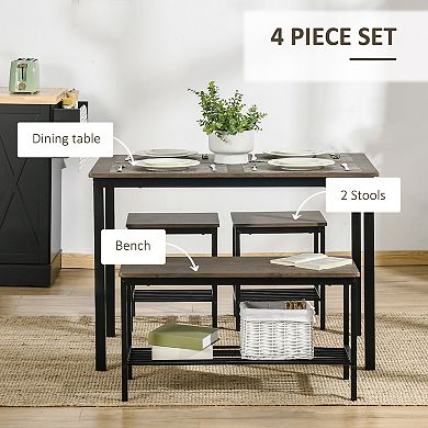 Dining Table Set, Kitchen Table & Chairs For 4, Dinner Table W/ Bench Set, Brown