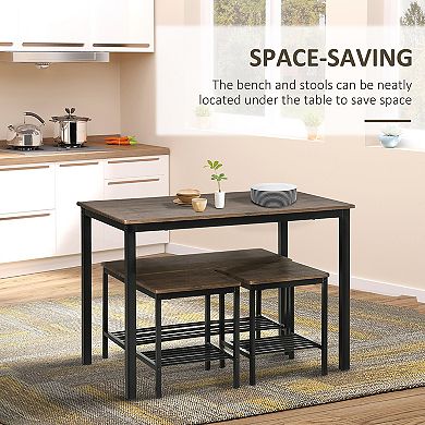 Dining Table Set, Kitchen Table & Chairs For 4, Dinner Table W/ Bench Set, Brown