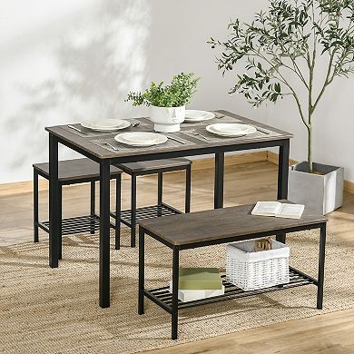 Dining Table Set, Kitchen Table & Chairs For 4, Dinner Table W/ Bench Set, Brown
