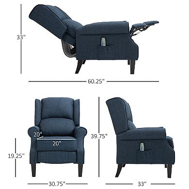 HOMCOM Vibrating Massage Recliner Chair for Living Room, Reclining Winback Single Sofa with Heat, Linen Fabric Push Back Accent Chair with Footrest, Side Pocket, Dark Blue