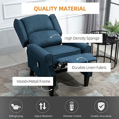 HOMCOM Vibrating Massage Recliner Chair for Living Room, Reclining Winback Single Sofa with Heat, Linen Fabric Push Back Accent Chair with Footrest, Side Pocket, Dark Blue