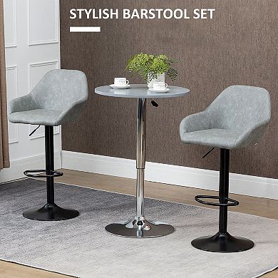 Set Of 2 Pu Adjustable Swivel Bar Stool Chairs W/ Footrest For Kitchen, Grey