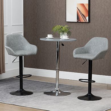 Set Of 2 Pu Adjustable Swivel Bar Stool Chairs W/ Footrest For Kitchen, Grey