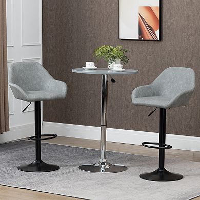 HOMCOM Adjustable Bar Stools Set of 2, Swivel Barstools with Footrest and Back, PU Leather and Steel Round Base, for Kitchen Counter and Dining Room, Grey