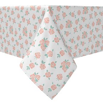 Square Tablecloth, 100% Cotton, 60x60", Illustration of Pink Roses